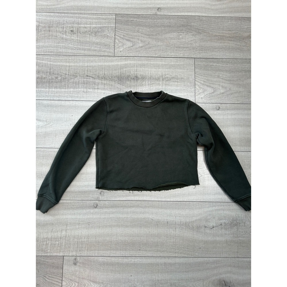 Everlane Olive Green Cropped Fleece Sweatshirt XS Crewneck Fleece Sweatshirt